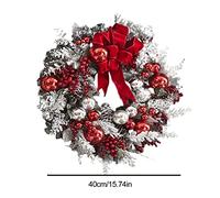 ZASCHMOY Navideña de 40 cm: Lujosas Decoraciones en Rojo y Blanco, Ratán Natural Duradero, Decoración del Hogar, Ideal para la Puerta de Entrada y la Alegría Navideña