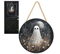 Zasdvn Placa para puerta de Halloween con texto en inglés "Feliz Halloween" | Decoración de madera para puerta de Halloween, capitán pirata, fantasma, calabaza, escalofriante, decoración para fiesta