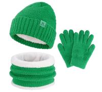 ZASFOU Conjunto de gorro de invierno para niños pequeños, bufanda y guantes de microfibra para clima frío, gorro de forro polar para cuello para niños de 4, 5, 6, 7, 8 años, regalos, verde, Talla