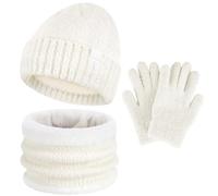 ZASFOU Gorro de invierno para niños y niñas, juego de 4, 5, 6, 7, 8 años, gorro térmico de invierno, gorro de invierno, bufanda tubular, gorros, regalo para niños y niñas, Blanco, Talla única