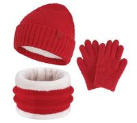 ZASFOU Gorro de invierno para niños y niñas, juego de 4, 5, 6, 7, 8 años, gorro térmico de invierno, gorro de invierno, bufanda tubular, gorros, regalo para niños y niñas, rojo, Talla única