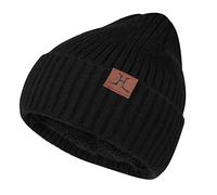 ZASFOU Gorro de punto de invierno para hombre y mujer, con forro polar, cálido y suave, unisex, diseño de calavera con puños enrollados en climas fríos., A-negro., Talla única