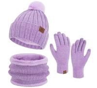 ZASFOU Gorros de invierno para mujer, bufanda, guantes para pantalla táctil, juego de chenilla de punto, gorro de invierno, guantes de invierno, bufanda, morado, Talla única