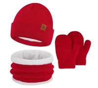 ZASFOU Niños Baby Mütze Loop Schal Handschuhe Set 0 1 2 3 4 Jahre Kleinkinder Mädchen Jungen Thermo Wintermütze Schlauchschal Fäustlinge Strick Pom Mützen Geschenk, rojo, Talla única