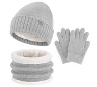 ZASFOU Niños Sombrero Invierno Bufanda Guantes Set Microfibra Gorro Sombreros de Punto Braga Cuello Guante para 4 5 6 7 8 Años Niño Niña Regalo, gris, talla unica