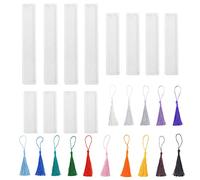 Zasiene 12 Piezas Marcapáginas Rectangulares de Silicona Moldes Resina Moldes para Resina Silicona para Moldes, con 15 Piezas Borlas de Colores para Molde Transparente Marcadores de Libros DIY