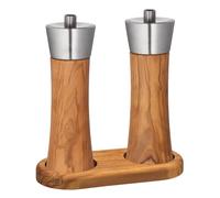 Zassenhaus Augsburg - Juego de molinillos de sal y pimienta (madera de olivo, 18 cm, con platillo)