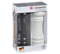 Zassenhaus Berlin - Juego de molinillos de madera de haya, color blanco y negro, con mecanismo de cerámica ajustable sin niveles, molinillos de especias rellenos, diámetro de 5,9 cm, altura: 18 cm