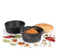 Zassenhaus Juego de molinillo de especias de hierro fundido con tapa de madera de haya, molinillo de especias, molinillo de hierbas y semillas, negro, XL, 5.4 pulgadas de diámetro