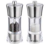 Zassenhaus Juego de molinillos de sal y pimienta AACHEN, para rellenar, diámetro de 5,8 cm, altura: 14 cm, acero inoxidable, recipiente acrílico, mecanismo de cerámica, molinillo de especias, también