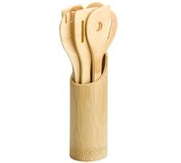 Zassenhaus Juego de utensilios de cocina de bambú, 7 piezas, incluye soporte de caña de bambú, 32 cm, cubiertos para ensalada, cuchara, espátula, espátula, cuchara con agujero, pinzas | Juego de