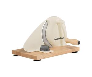 Zassenhaus Máquina de cortar pan manual Classic, beige, hoja de acero Solinger | grosor de corte: 1-18 mm | tabla y manivela de madera de haya | 30 × 25,5 × 19 cm