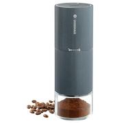 ZASSENHAUS Molinillo de café eléctrico Master USB, acero inoxidable con mecanismo de molinillo ajustable, molinillo de alto rendimiento, molinillo de café expreso con batería, carcasa acanalada gris
