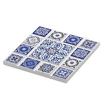 Zassenhaus Posavasos de cerámica con diseño oriental de cruz, con base de corcho antideslizante, 11 x 11 x 1 cm