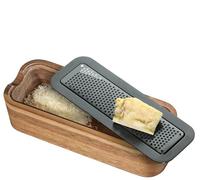 Zassenhaus Rallador de queso con recipiente colector, superficie de rallador afilada de acero inoxidable, con revestimiento de titanio, madera de acacia, 20,3 x 7,7 x 5 cm, también para frutos secos y