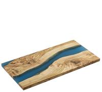 Zassenhaus Tabla de servir de color azul de madera de olivo y resina, 45 x 22 x 1,5 cm, hecha a mano, con diseño único, ideal para servir y mostrar alimentos con estilo