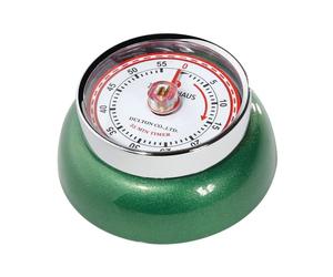 Zassenhaus Temporizador de cocina Speed | diámetro 7 cm x 3 cm | racing green | sin pilas | carcasa de acero inoxidable | temporizador de huevo magnético | retro cocina despertador analógico | reloj