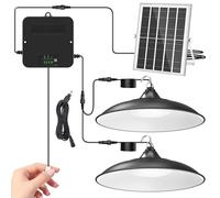 ZASUN Luces solares de cobertizo para interiores y exteriores, 2000 lm, luz diurna, lámpara colgante doble con cuerda de tracción, 3 modos incluyendo del anochecer al amanecer, IP65 impermeable para