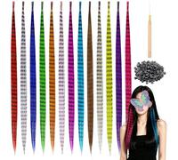 Zasvec Extensiones de Pelo de Colores, 26 Piezas Kits de Extensión de Pelo Sintético Kit de Extensión de Pelo de Plumas, 50 Cuentas y 1 Gancho para Carnaval Fiesta,13 Colores