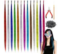 Zasvec Extensiones de Pelo de Colores 65 Piezas Kits de Extensión de Pelo Sintético Kit de Extensión de Pelo de Plumas, 100 Cuentas y 1 Gancho Alicate removedor, para Carnaval Fiesta,13 Colores