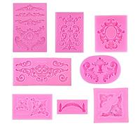 Zasvec Molde de Silicona 8 Piezas para Decorar Pasteles - Barroca Retro Relieve Fondant Encaje Flor Frontera Decoración de Torta Rosa para Marco