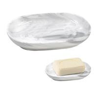 Zatixbu Jabonera Ceramica, Antideslizante Jabonera Marmol para Pastillas de Jabon y Esponja, Diseño Ovalado Saboneteira para Baño Cocina Ducha (Gris)