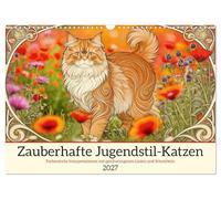 Zauberhafte Jugendstil-Katzen (Wandkalender 2027 DIN A3 quer), CALVENDO Monatskalender: Farbenfrohe Interpretationen mit geschwungenen Linien und Schnörkeln