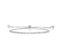 ZAVANA Pulsera Tennis Ajustable Plateada para Mujer, Pulsera Bolo con Circonitas de 2 mm, Pulsera Fina Elegante para Mujer y Chica
