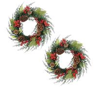 Zavothy 2 coronas para puerta de Navidad, 50 cm, corona de Navidad, corona artificial con piñas y bolas de Navidad, corona de Adviento, decoración de Navidad, decoración para puerta de casa, verde