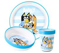 Zawadi Global Bluey - Juego de vajilla infantil de 3 piezas Bicolor Premium, plato, cuenco y vaso, sin BPA