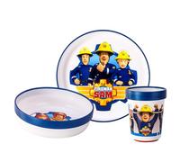 Zawadi Global Fireman Sam - Juego de vajilla bicolor para niños, 3 piezas, plato, cuenco y vaso, sin BPA