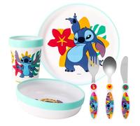 Zawadi Global Stitch Kids - Juego de vajilla de 6 piezas, plato/cuenco/taza/cuchillo/tenedor/cuchara, vajilla para niños, 0000620