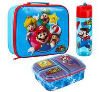Zawadi Global Super Mario - Juego de lonchera para niños, bolsa de almuerzo aislada, lonchera multicompartimento y botella de agua de 580 ml, juego de comida para el almuerzo escolar, viajes, sin BPA