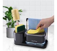 Zawaer Dosificador Jabon Cocina, Organizador de Fregadero Negro con Bandeja y Soporte para Esponja, detergente Recargable，Dispensadores de Bomba de jabón y Porta esponjas