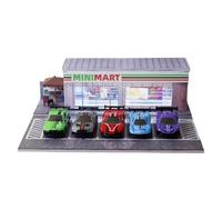 ZAWALUD Diorama 1/64 Garage, Vitrina de Exhibición para Autos de Juguete 1/64, Tema Mini Mart Art Deco, Garaje con Luces LED y 5 Espacios de Estacionamiento