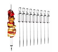 ZAWELIYO 10 Brochetas de Barbacoa, Palitos para Asar Barbacoa de 16 Pulgadas con Diseño de Varilla de Empuje, Brochetas de Parrilla Reutilizables para Acampar, Cocinar Al Aire Libre y