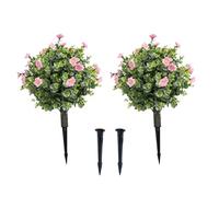 ZAWELIYO 2 árboles Artificiales de Bolas Topiarias de 17,8 Pulgadas con Flor Rosa, Plantas de Arbustos de Imitación, Estacas de Tierra para Porche Frontal Interior y Exterior