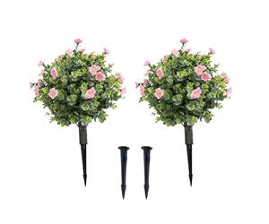 ZAWELIYO 2 árboles Artificiales de Bolas Topiarias de 17,8 Pulgadas con Flor Rosa, Plantas de Arbustos de Imitación, Estacas de Tierra para Porche Frontal Interior y Exterior
