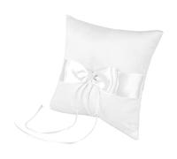 ZAWELIYO Almohada para Portador de Anillo con Lazo Blanco, Almohada para Anillo de Boda con Perla de Simulación, Soporte para Ceremonia de Boda de Compromiso (15 * 15cm)