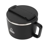 ZAWELIYO Cuenco de Fideos de Acero Inoxidable con Tapa, Cuenco de Cocina de Ramen Antiescaldado para Oficina, Portátil, Capacidad de 1200ml (Negra)