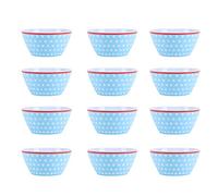 ZAWELIYO Juego de 12 Cuencos para Ensalada de 6 Pulgadas, Hermosa Vajilla de Cocina de Porcelana de Imitación, Cuencos para Servir Comida para Cenar en Casa (puntos azul claro)