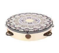 ZAWELIYO Pandereta de Madera de Mano, Instrumento de Ritmo Resistente y Multifuncional para Fiestas y Niños, 8 Pulgadas (flor blanca)