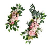 ZAWELIYO Swag Floral Artificial para el de la Boda, Guirnalda de Flores de Seda de 70 Cm/60 Cm (Rosa)