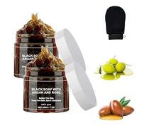 Zawina Morocco Black Beldi Soap - Jabón negro con argán y rosa, Zawina Morocco Body Scrub, Zawina Moroccan Black Soap con guante (2 cajas)