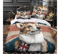 ZAWPPEUIO 3 Piezas Microfibra Corgi Perro Funda Edredon Impresión 3D Funda Almohada Suave Royal British Juego Fundas Edredón for niña Double（200x200cm）
