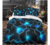 ZAWPPEUIO 3 Piezas Microfibra Hexagon Lights Funda Edredon Impresión 3D Cremallera Oculta Fundas Almohada Antialérgica Digital Tech Fondo Juego Fundas Edredón for niños y niñas Single（135x200cm）