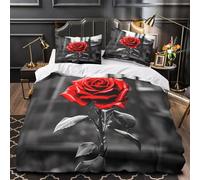 ZAWPPEUIO 3 Piezas Microfibra Impresión 3D Red Rose Funda de Edredón Cremallera Oculta Fundas Almohada Suave Urban Floral Juego Fundas Edredón for jóvenes King（220x240cm）