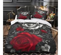 ZAWPPEUIO 3 Piezas Microfibra Impresión 3D RedRose Juego Fundas Edredón Diseño 3D Fundas Almohada Antialérgica VintageFloral Funda de Edredón for Ancianos Single（135x200cm）