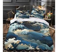 ZAWPPEUIO 3 Piezas Microfibra Océano Waves Fuego Fundas Edredón Impresión 3D Fundas Almohada Lavables Japanese Funda Edredon for Ancianos Double（200x200cm）