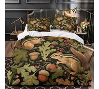 ZAWPPEUIO 3 Piezas Microfibra Suave Bosque Squirrels Funda de Edredón Estampado 3D Fundas Almohada Transpirable Nature Juego Fundas Edredón for Familia Double（200x200cm）